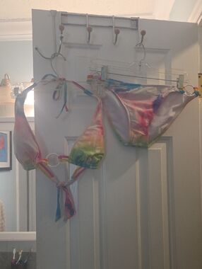 SO Pastel Tie-Dye Triangle Bikini Top with Yellow and Pink Straps